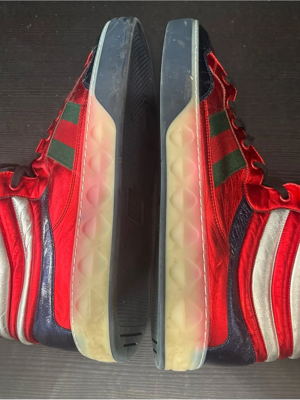 Gucci Men's High Top Metallic Red Sneakers Size 12
